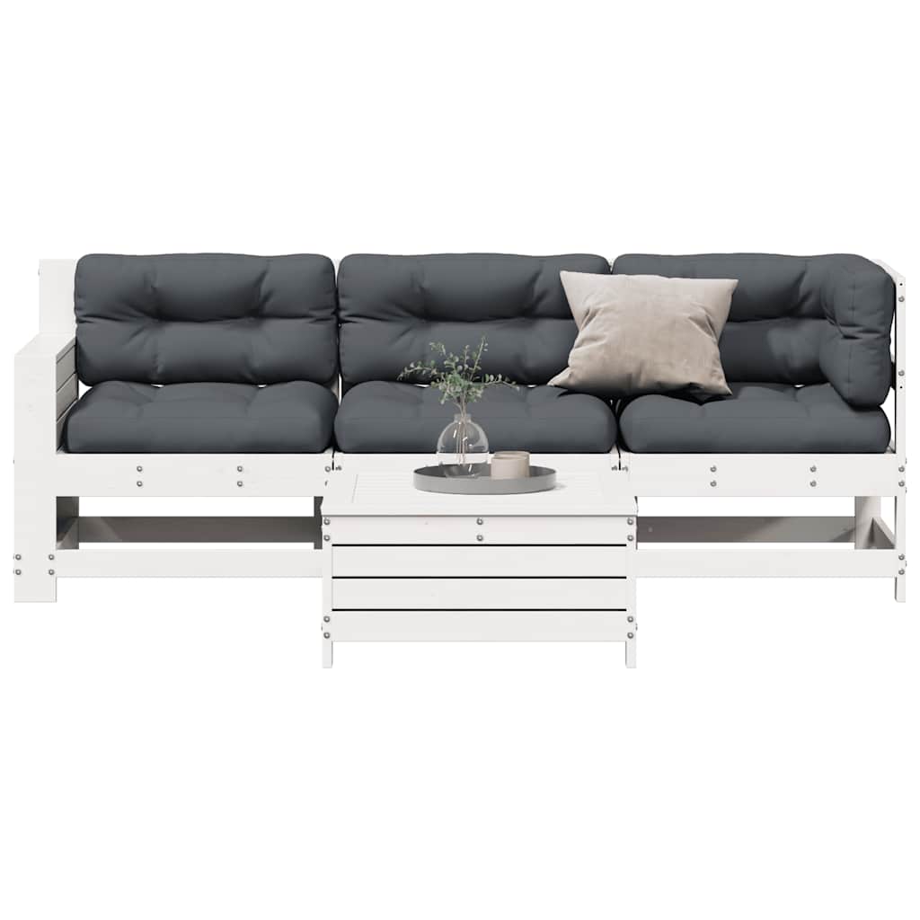 Salon de jardin 4 pcs avec coussins blanc bois de pin massif