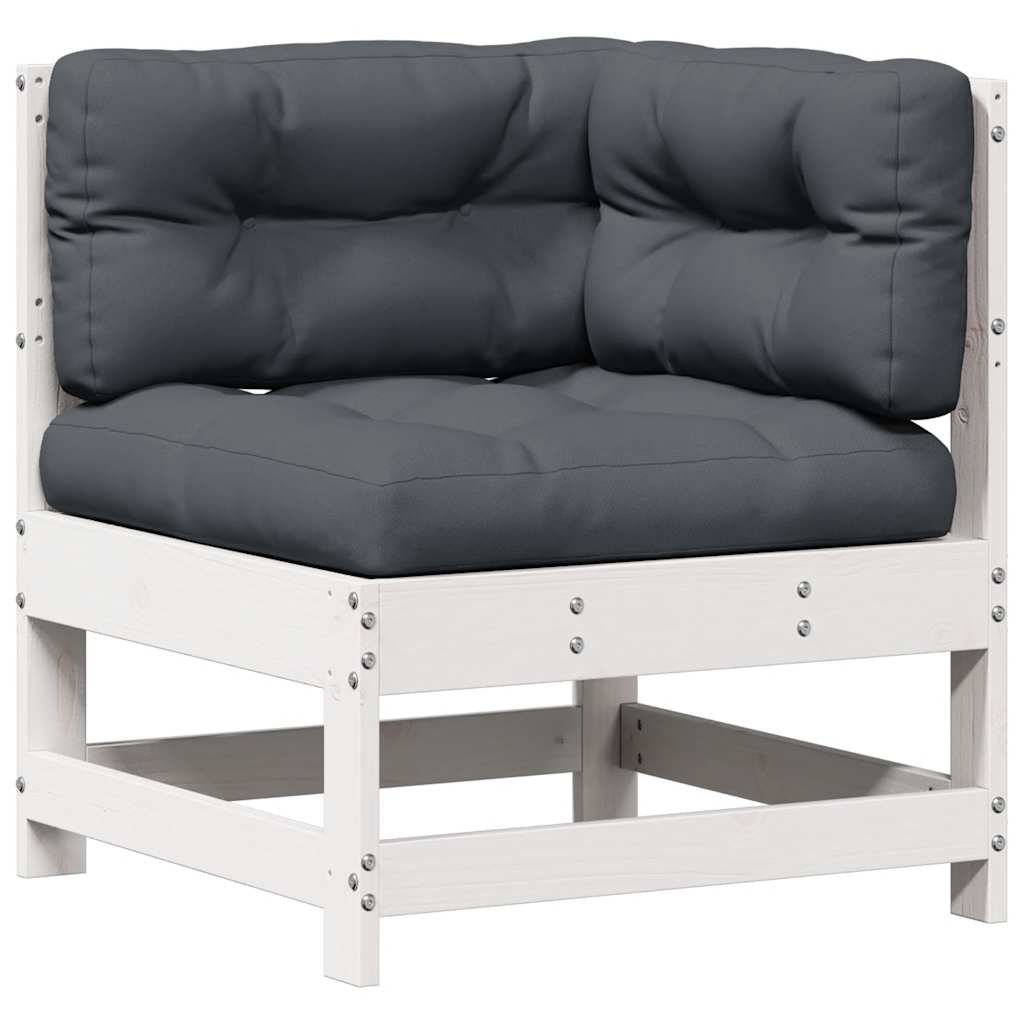 Salon de jardin 4 pcs avec coussins blanc bois de pin massif