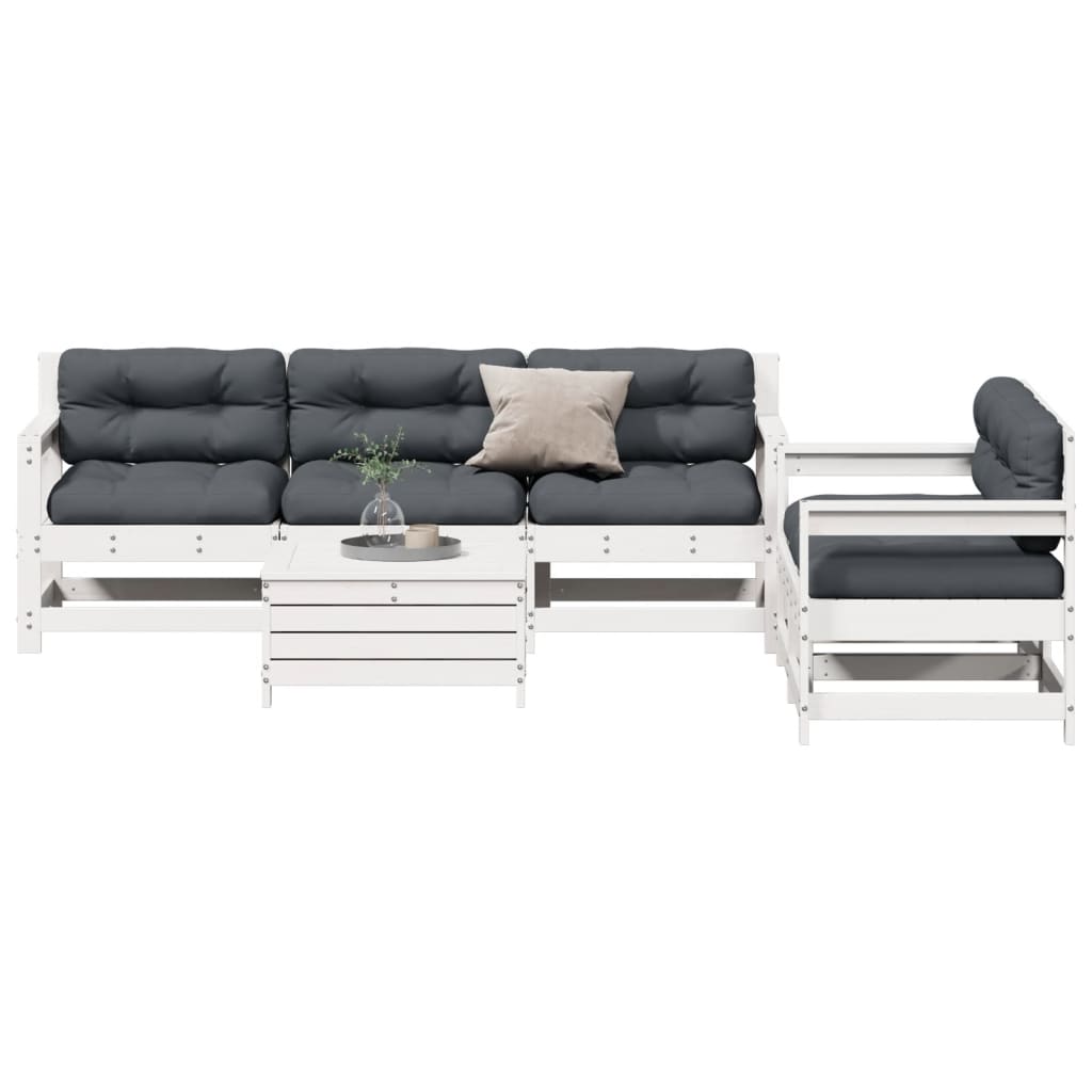 Salon de jardin avec coussins 6 pcs blanc bois de pin massif