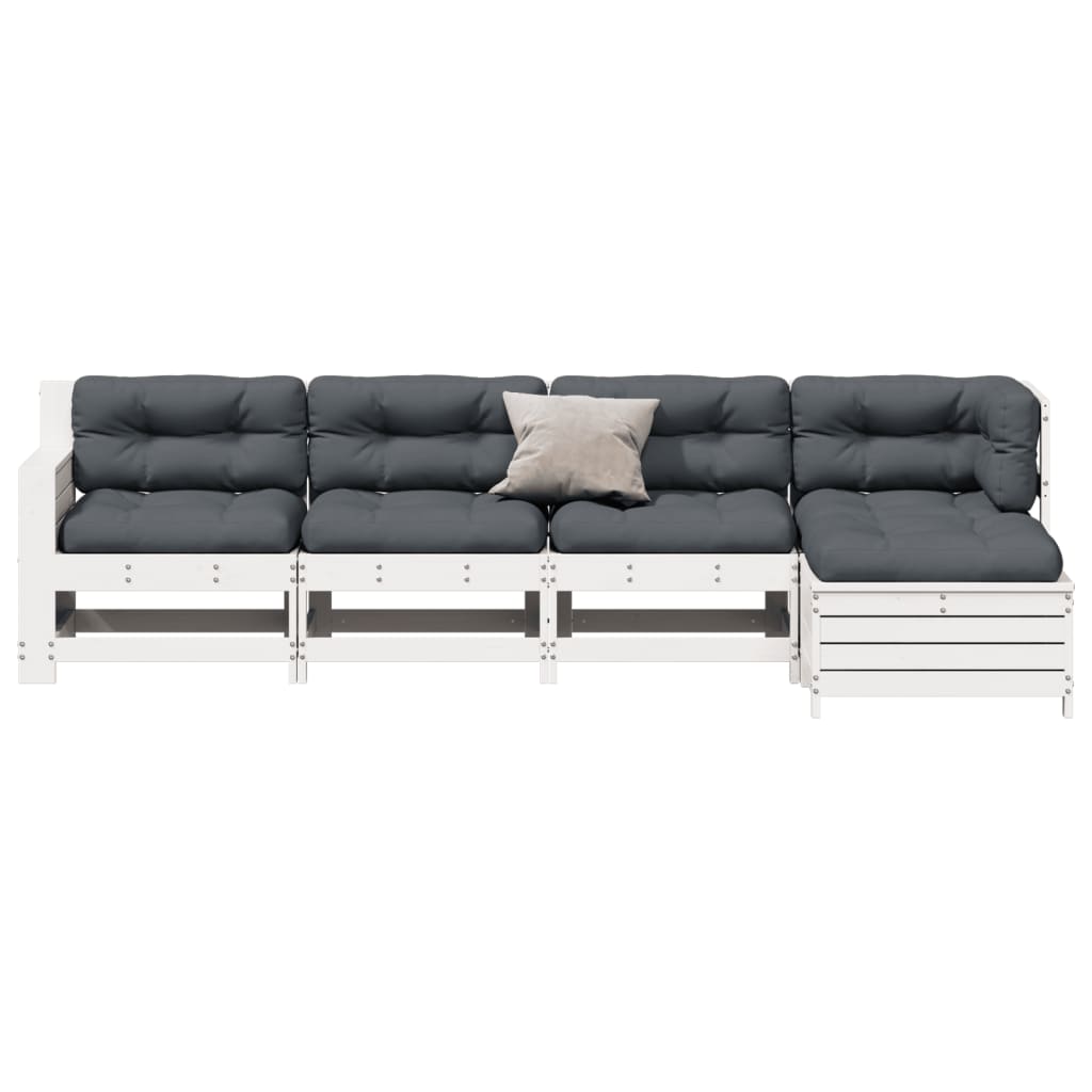 Salon de jardin 5 pcs avec coussins blanc bois massif de pin