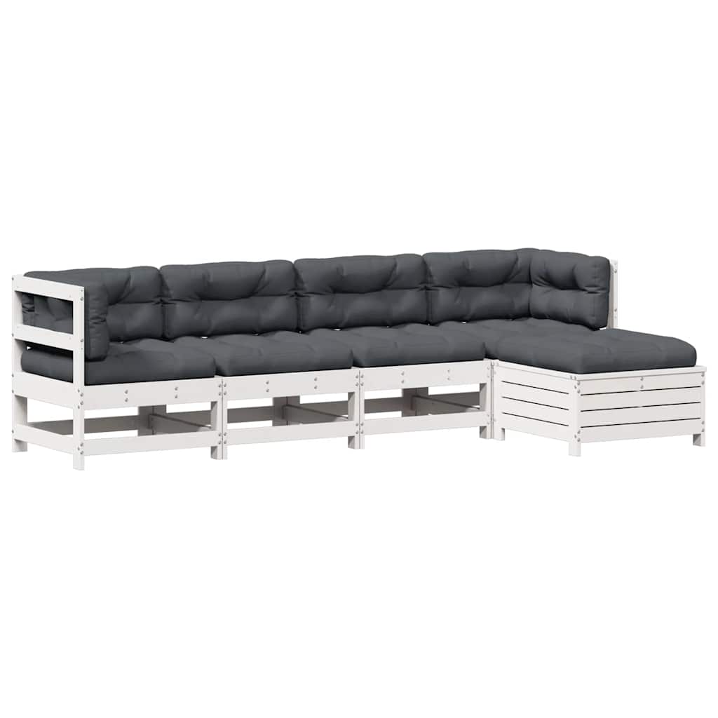 Salon de jardin 5 pcs avec coussins blanc bois massif de pin