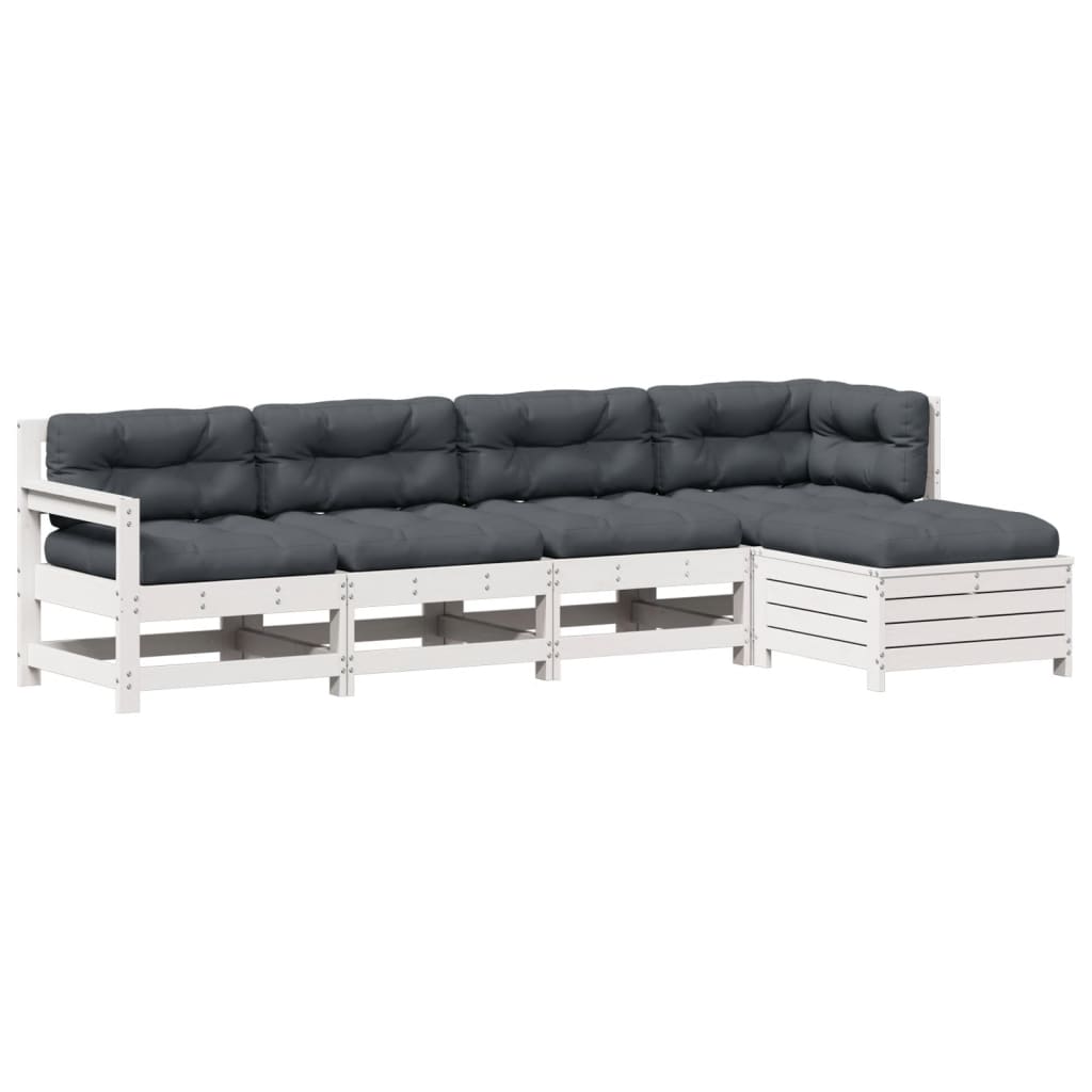 Salon de jardin 5 pcs avec coussins blanc bois massif de pin