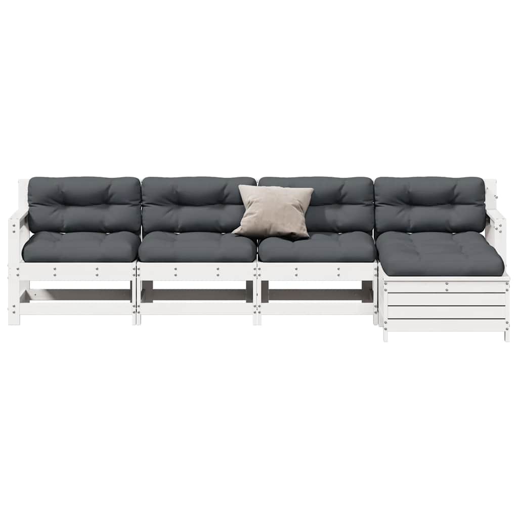 Salon de jardin 5 pcs avec coussins blanc bois massif de pin