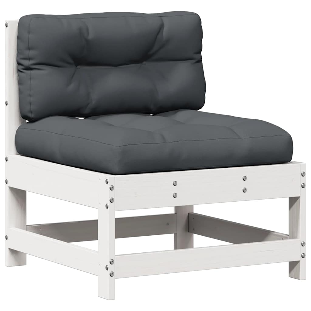 Salon de jardin 7 pcs avec coussins blanc bois de pin massif