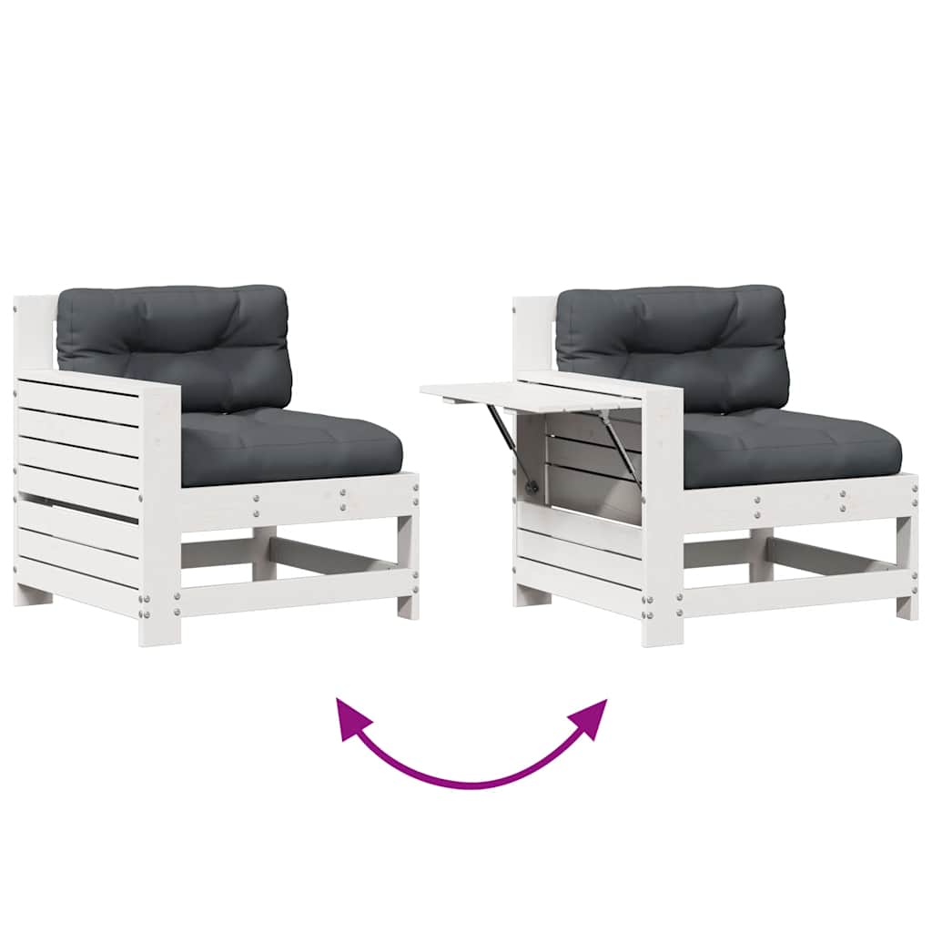 Salon de jardin 7 pcs avec coussins blanc bois de pin massif