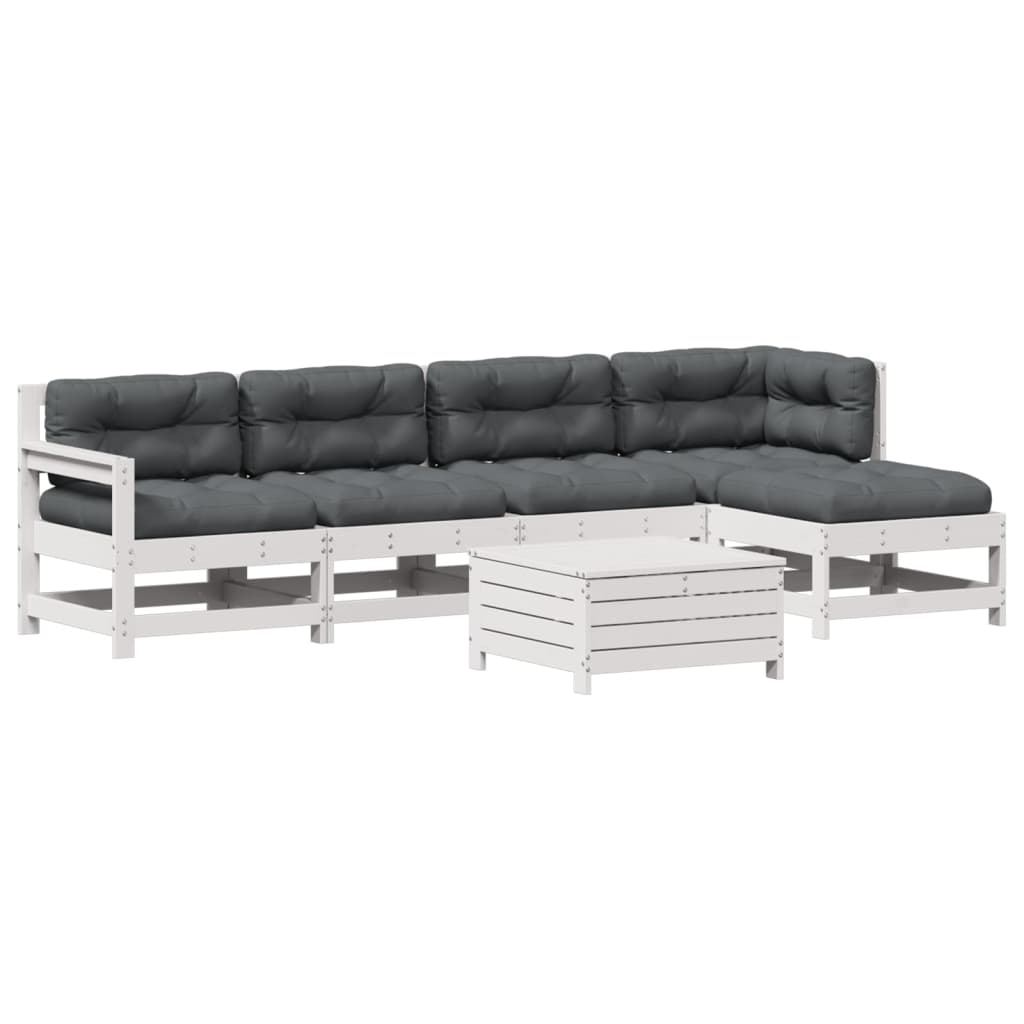 Salon de jardin avec coussins 6 pcs blanc bois de pin massif