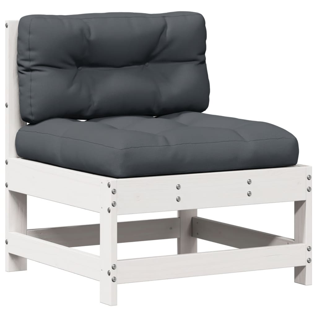 Salon de jardin avec coussins 6 pcs blanc bois de pin massif
