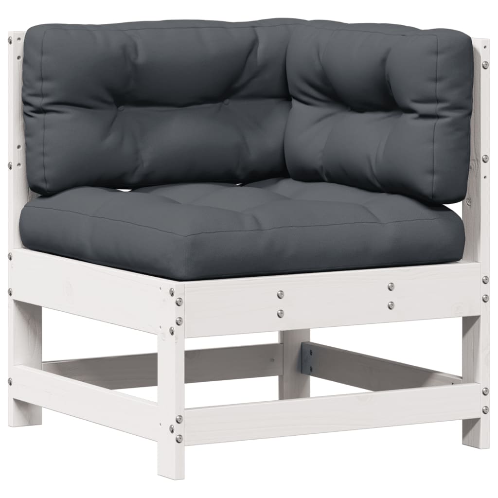 Salon de jardin 7 pcs avec coussins blanc bois de pin massif