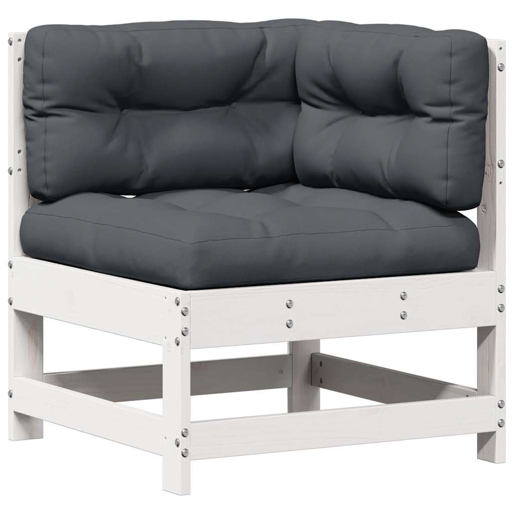 Salon de jardin 7 pcs avec coussins blanc bois de pin massif