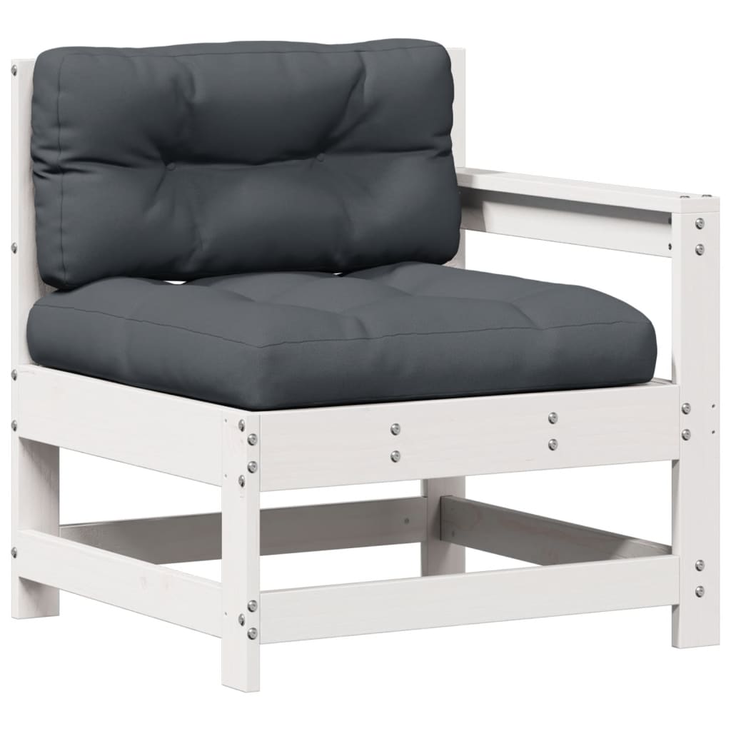 Salon de jardin 7 pcs avec coussins blanc bois de pin massif