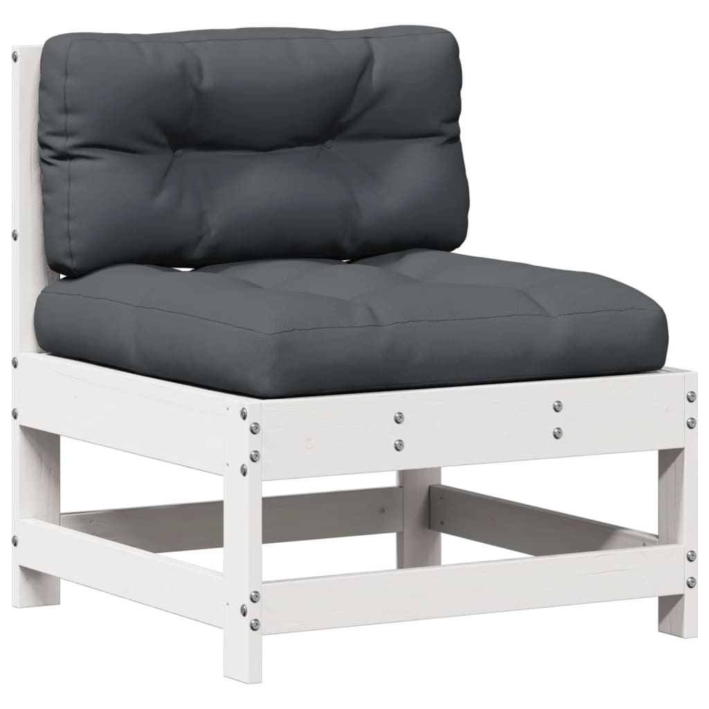 Salon de jardin 7 pcs avec coussins blanc bois de pin massif