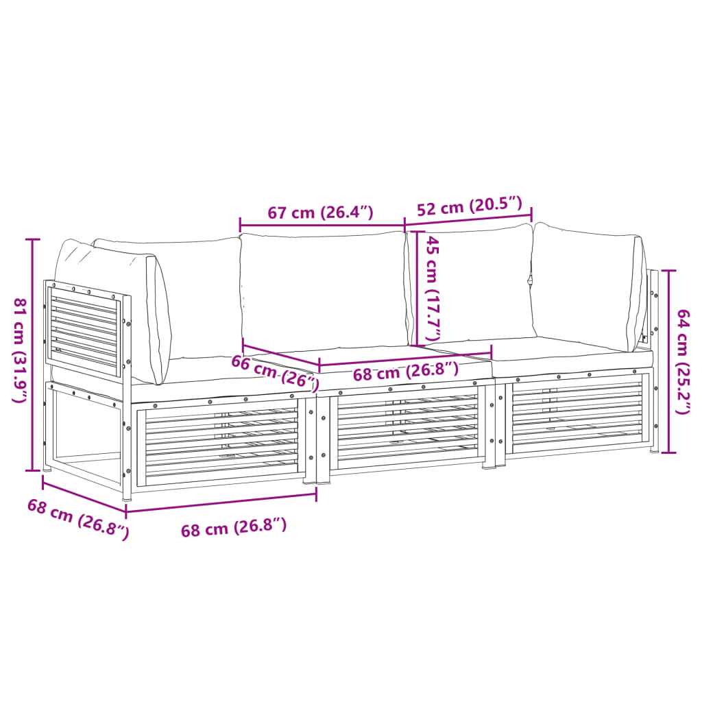 Salon de jardin avec coussins 3 pcs bois massif d'acacia