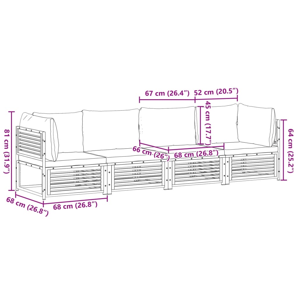 Salon de jardin avec coussins 4 pcs bois d'acacia massif