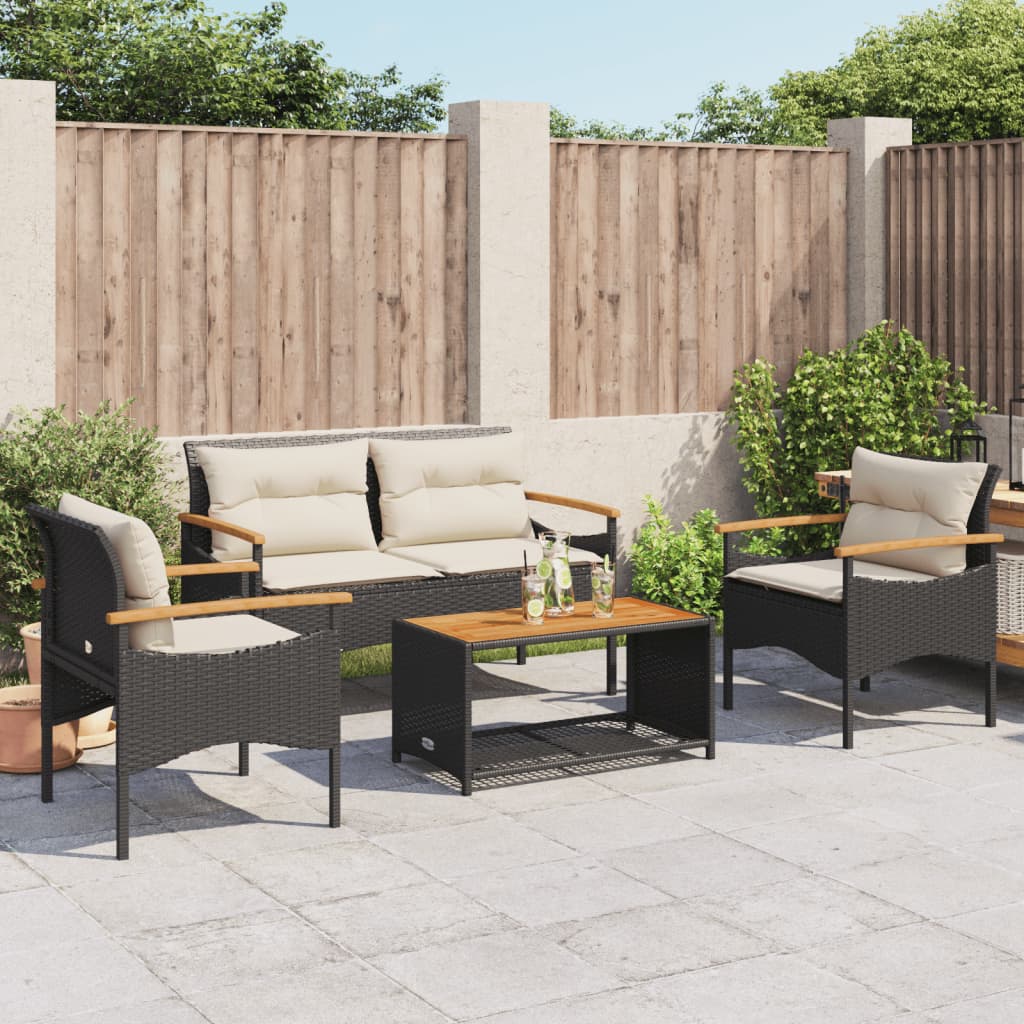 Salon de jardin 4 pcs avec coussins noir résine tressée - XIOS