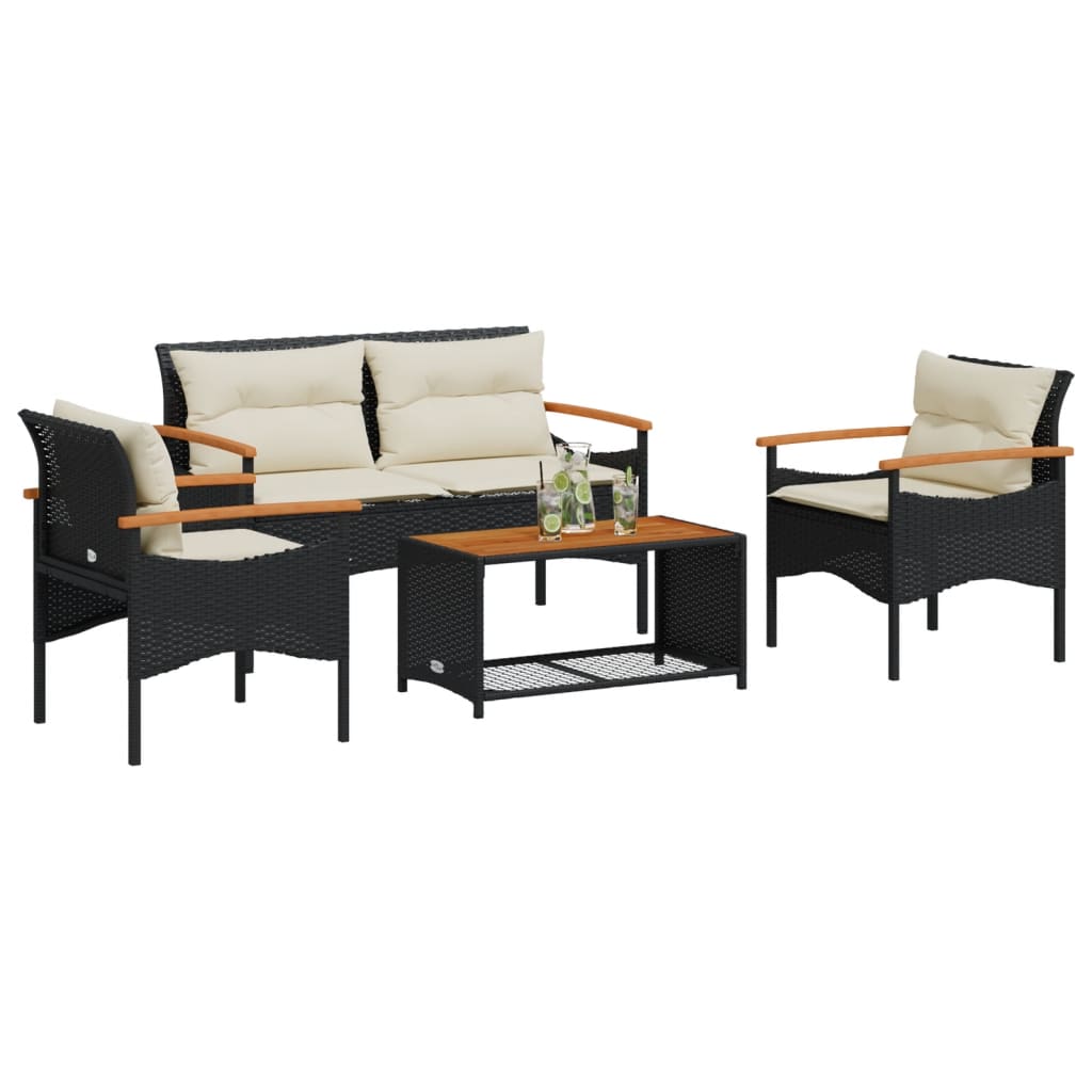 Salon de jardin 4 pcs avec coussins noir résine tressée - XIOS