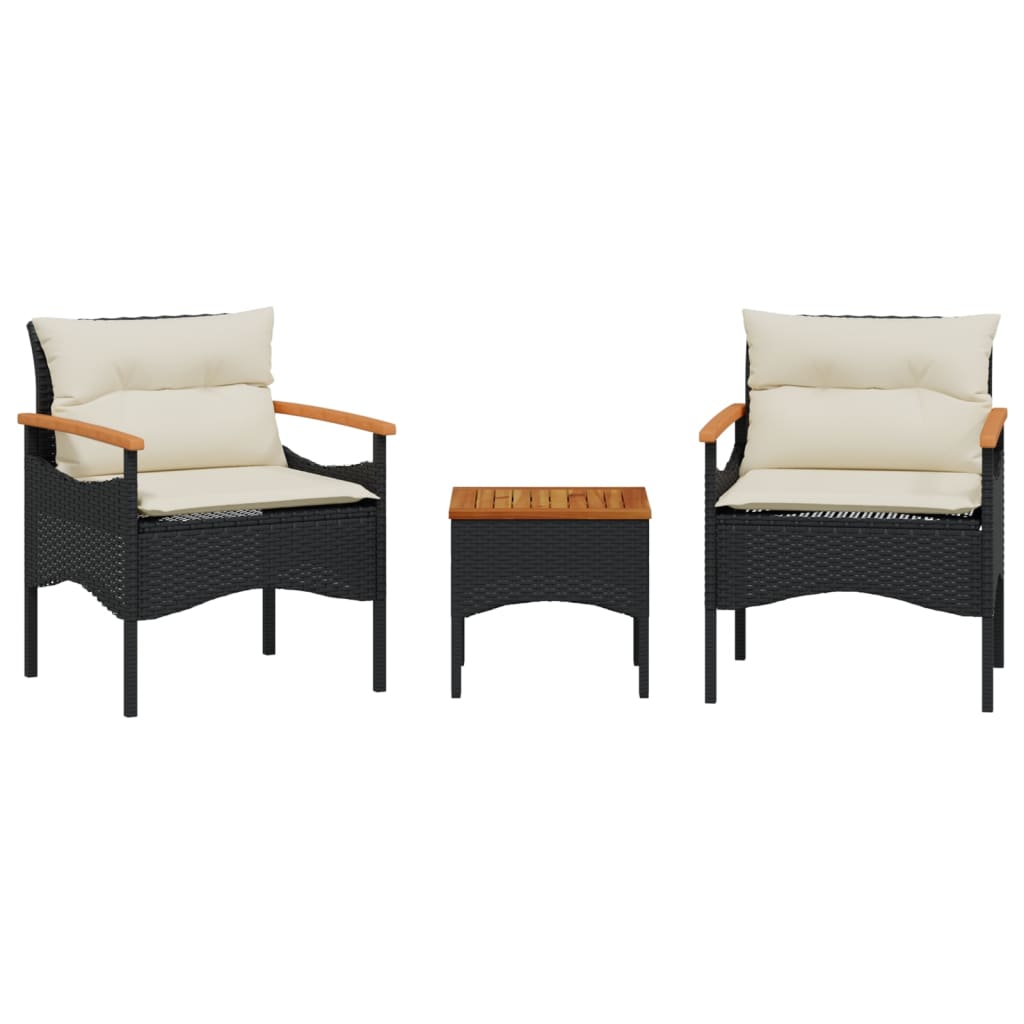 Salon de jardin 3 pcs avec coussins noir résine tressée Salons de jardin vidaXL
