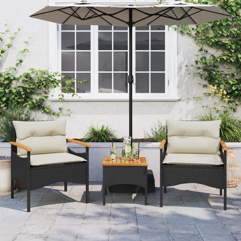 Salon de jardin 3 pcs avec coussins noir résine tressée Salons de jardin vidaXL