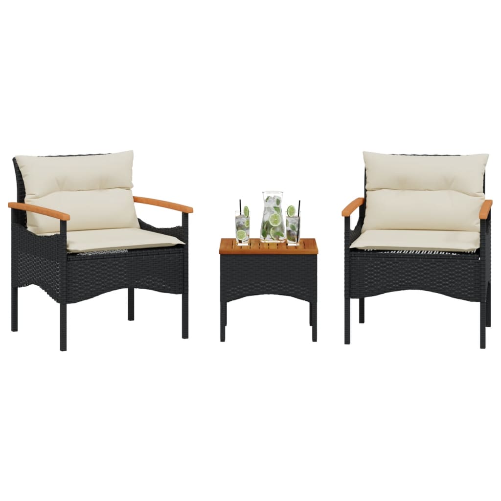 Salon de jardin 3 pcs avec coussins noir résine tressée Salons de jardin vidaXL