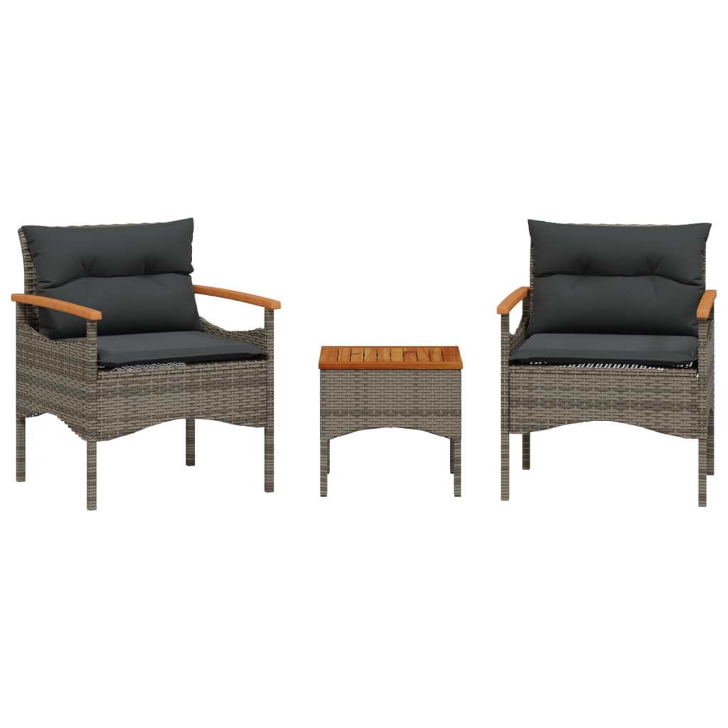 Salon de jardin avec coussins 3 pcs gris résine tressée Salons de jardin vidaXL