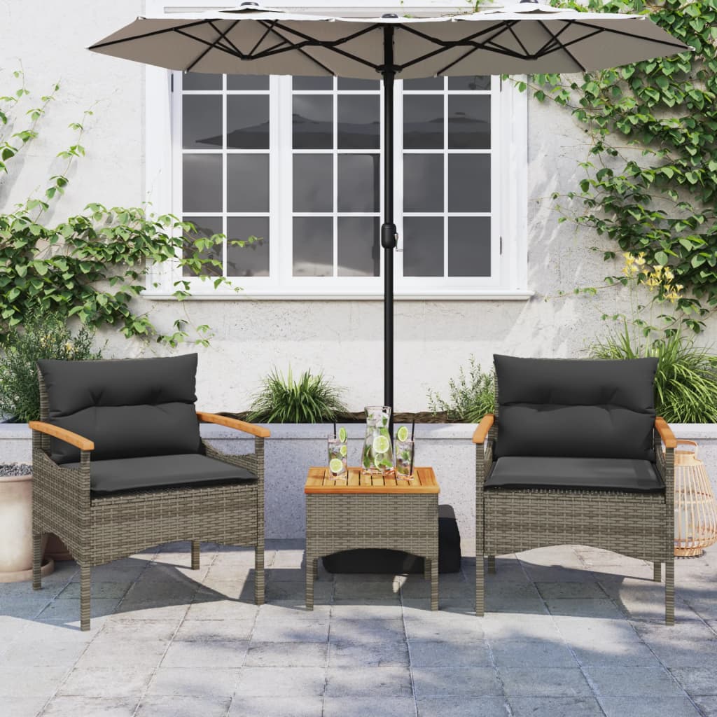 Salon de jardin avec coussins 3 pcs gris résine tressée Salons de jardin vidaXL