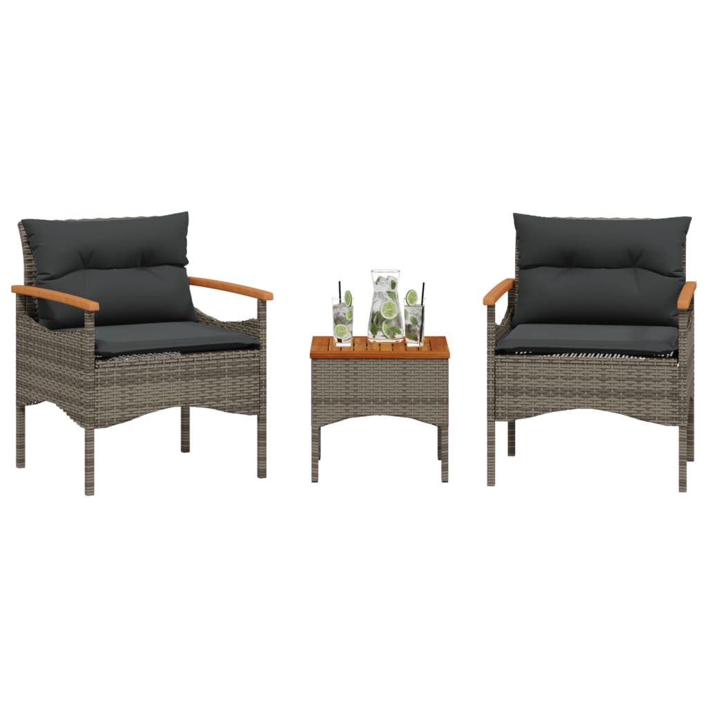Salon de jardin avec coussins 3 pcs gris résine tressée Salons de jardin vidaXL