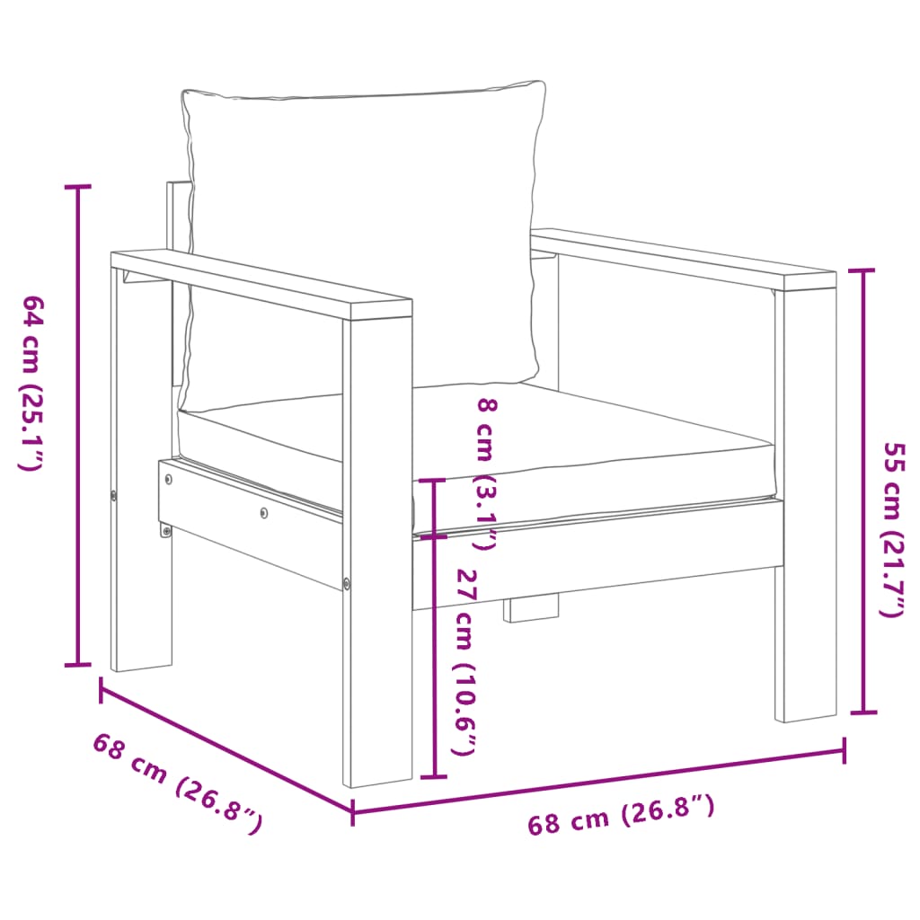 Salon de jardin avec coussins 3 pcs bois massif d'acacia