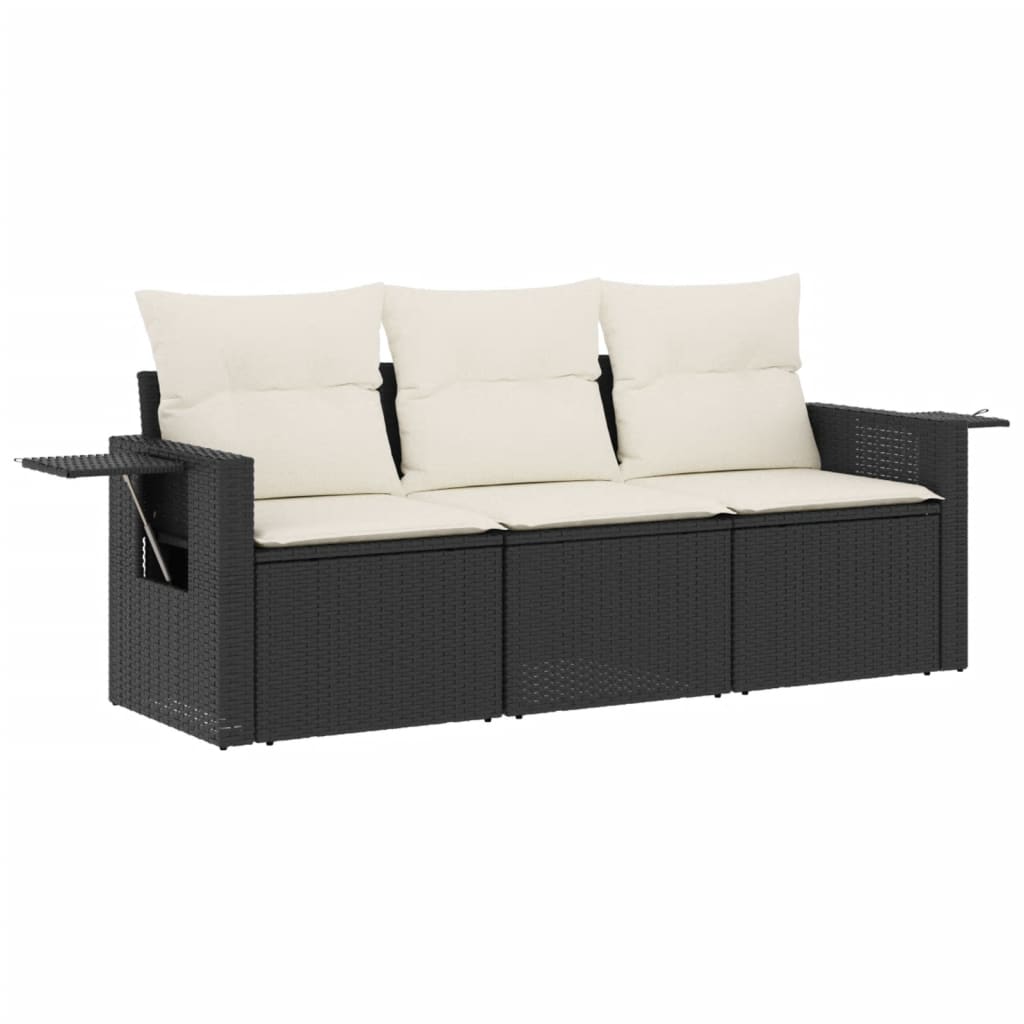 Salon de jardin 3 pcs avec coussins noir résine tressée