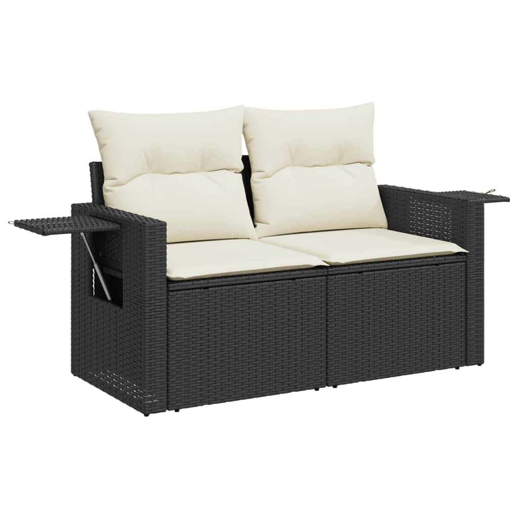 Salon de jardin 3 pcs avec coussins noir résine tressée