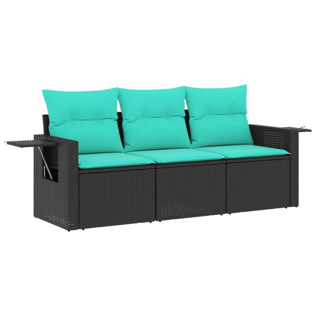 Salon de jardin 3 pcs avec coussins noir résine tressée