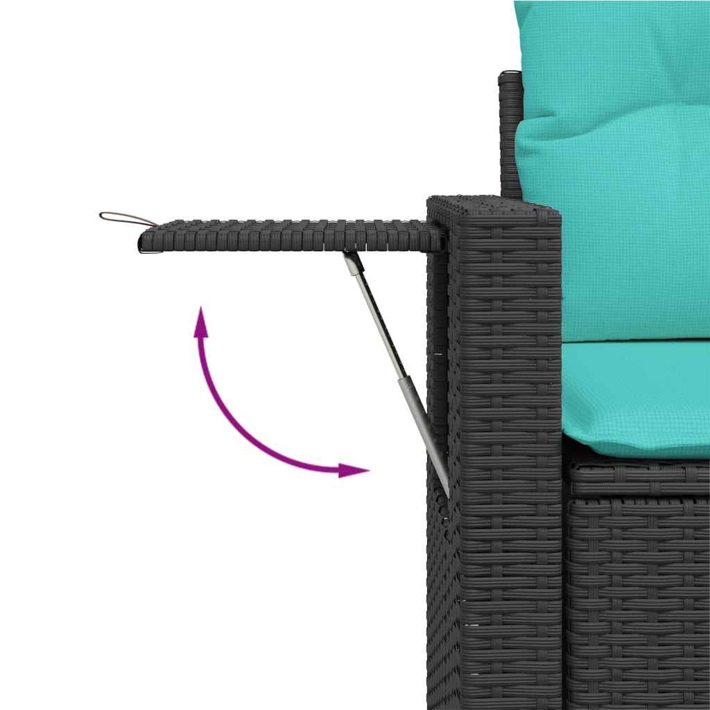 Salon de jardin 3 pcs avec coussins noir résine tressée