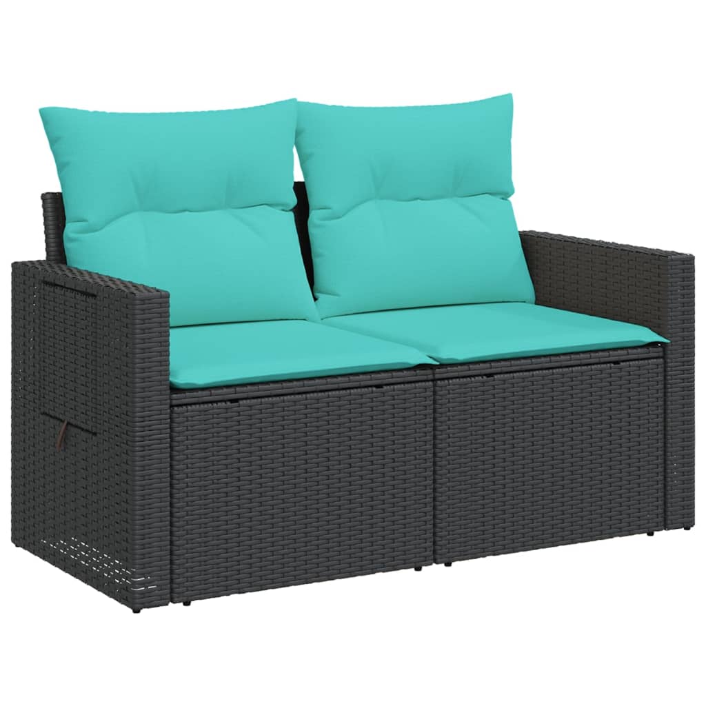 Salon de jardin 3 pcs avec coussins noir résine tressée