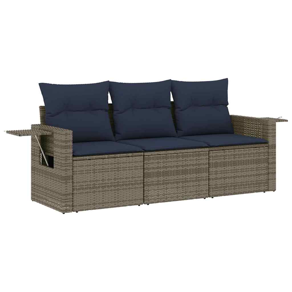 Ensemble de canapé de jardin 3 pcs avec coussins gris résine tressée