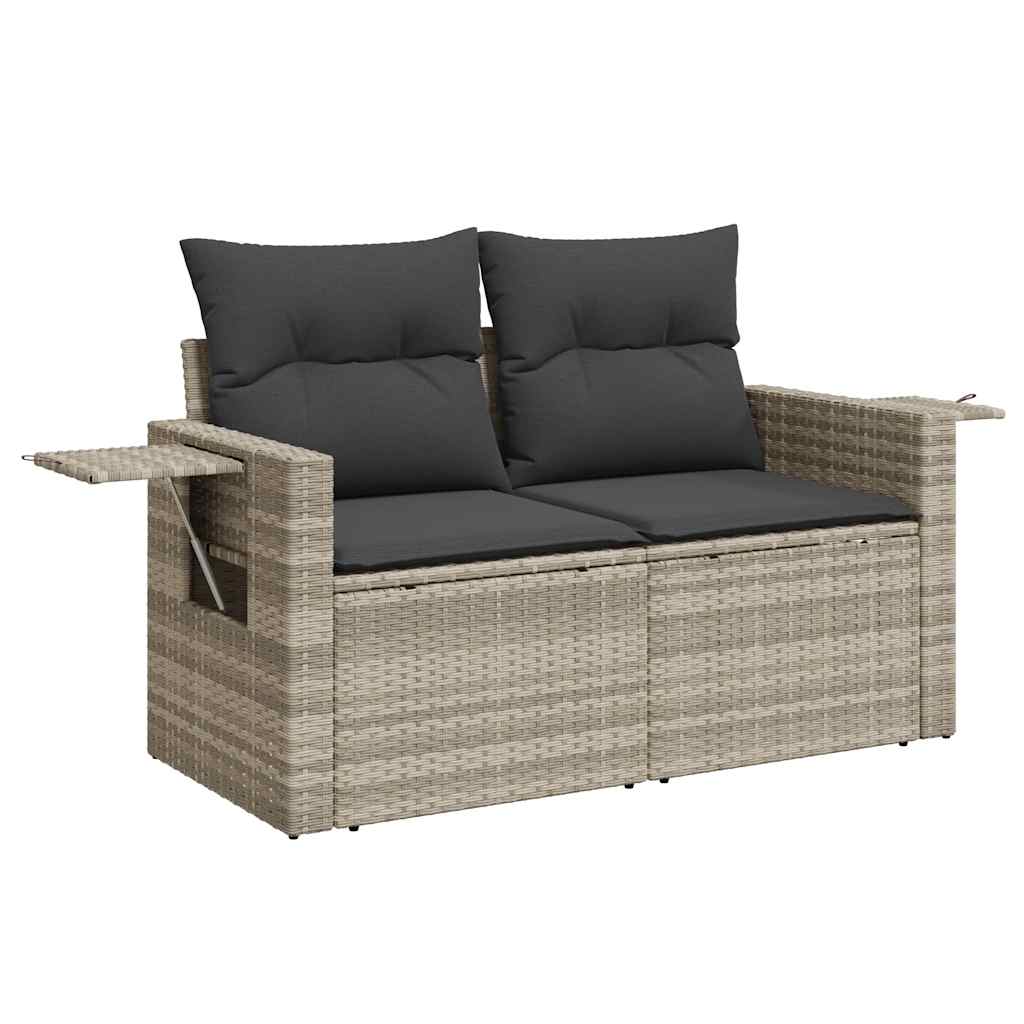 Salon de jardin avec coussins 3 pcs gris clair résine tressée