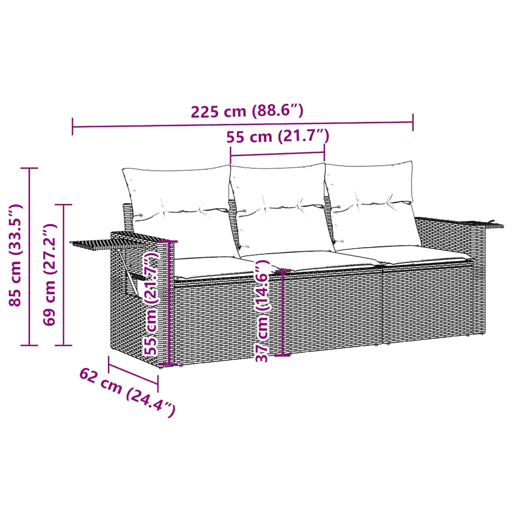 Salon de jardin avec coussins 3 pcs gris clair résine tressée