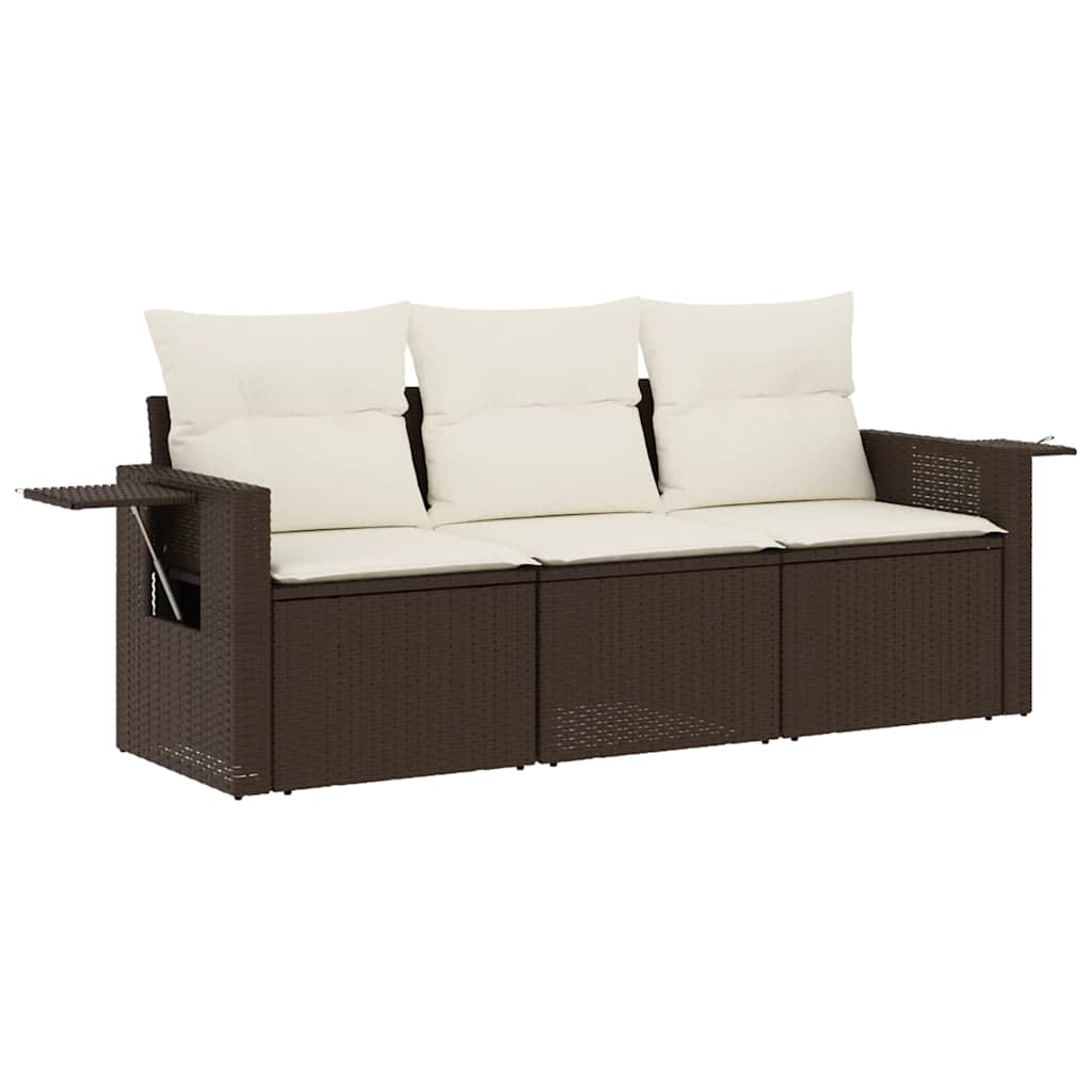 Salon de jardin avec coussins 3 pcs marron résine tressée