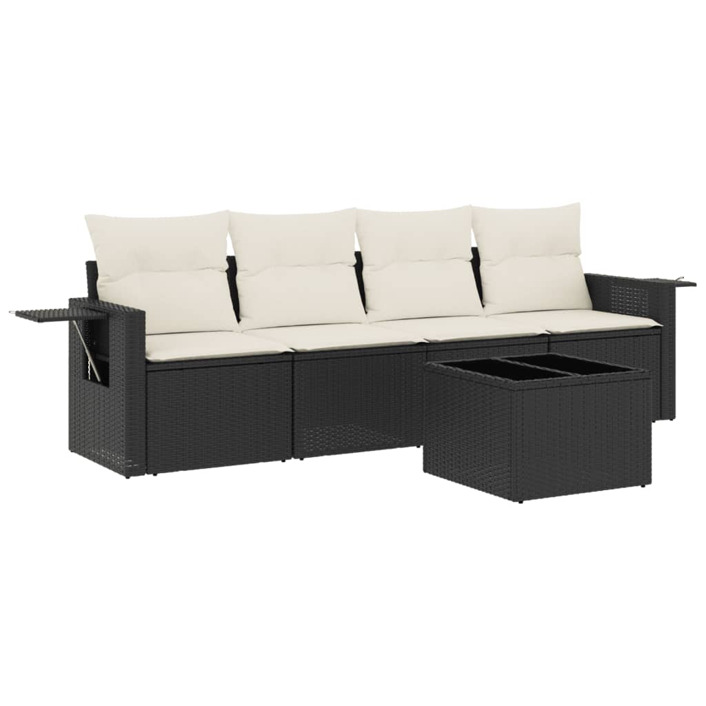 Salon de jardin 5 pcs avec coussins noir résine tressée