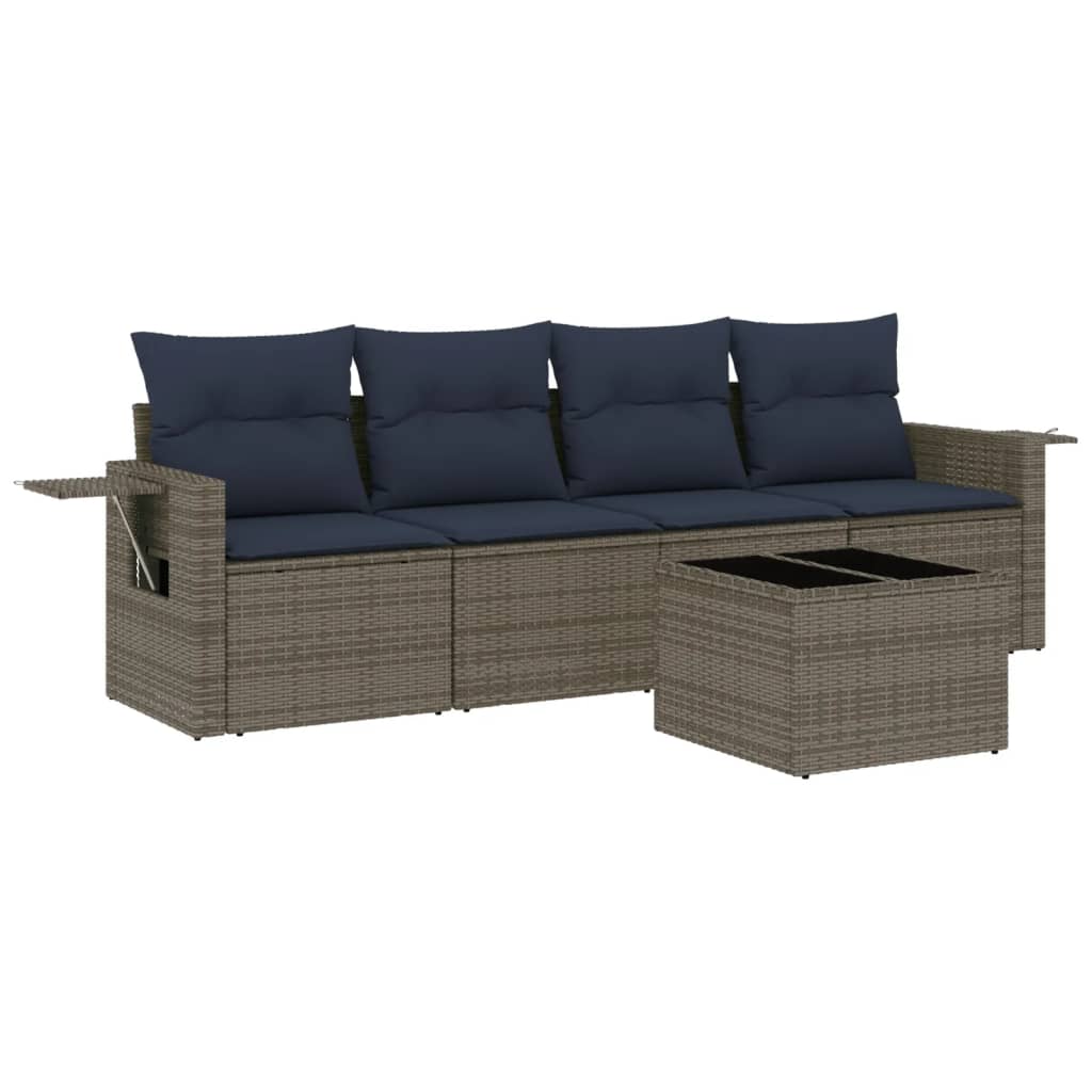 Ensemble de canapé de jardin 5 pcs avec coussins gris résine tressée