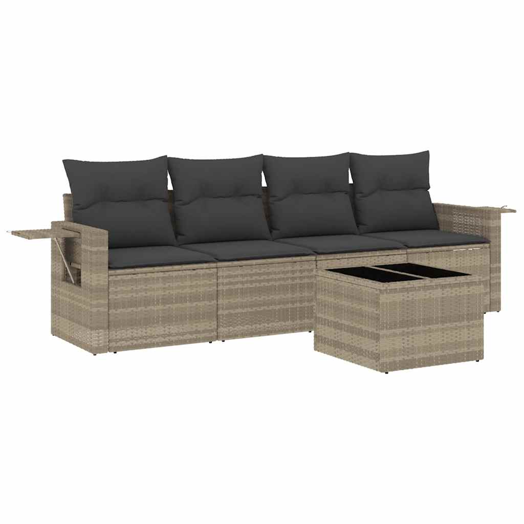 Salon de jardin 5 pcs avec coussins gris clair résine tressée