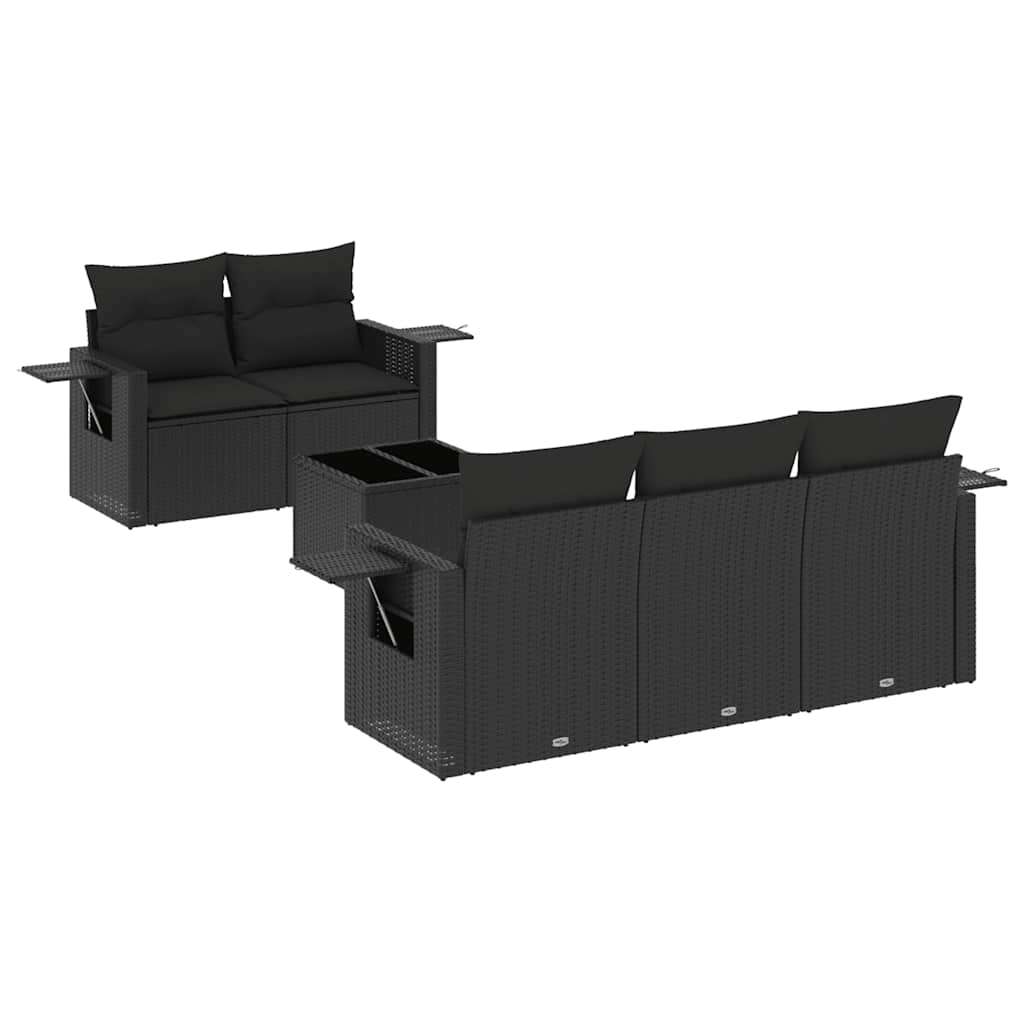 Salon de jardin 6 pcs avec coussins noir résine tressée