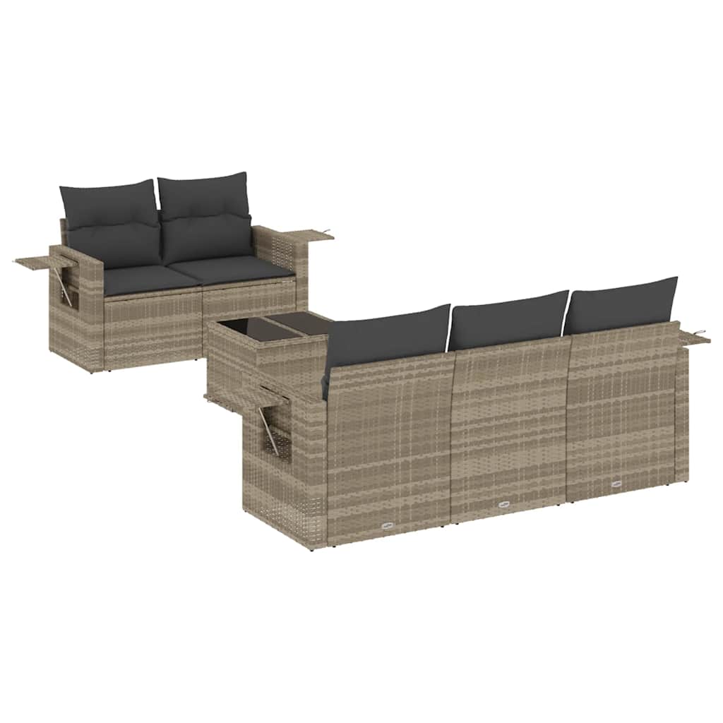Salon de jardin 6 pcs avec coussins gris clair résine tressée