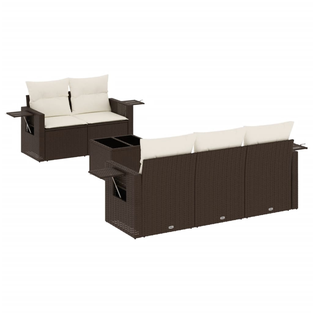 Salon de jardin avec coussins 6 pcs marron résine tressée