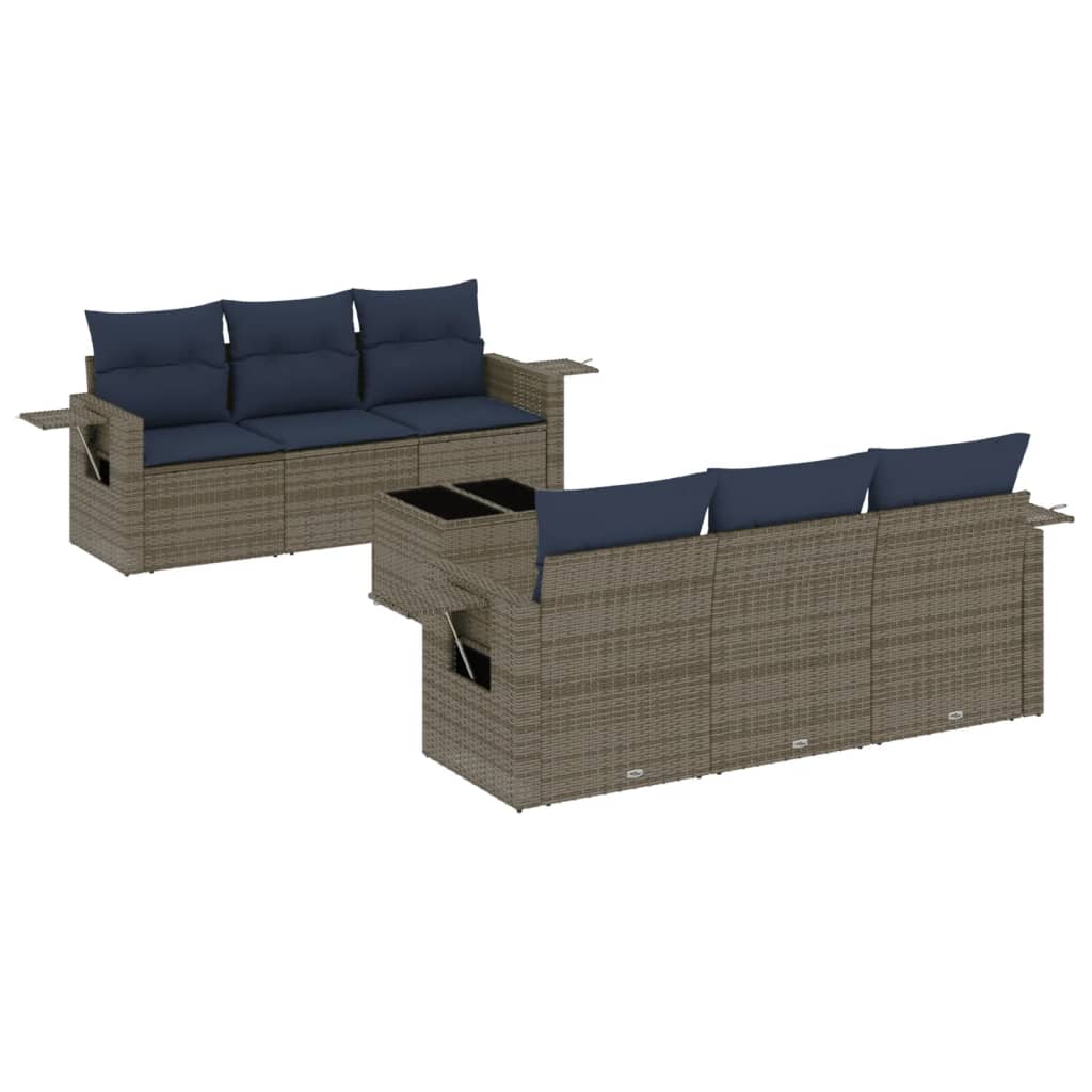 Ensemble de canapé de jardin 7 pcs avec coussins gris résine tressée