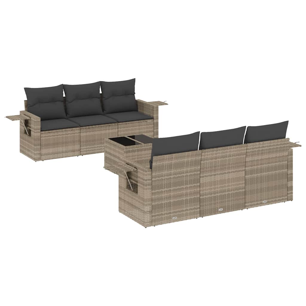 Salon de jardin avec coussins 7 pcs gris clair résine tressée