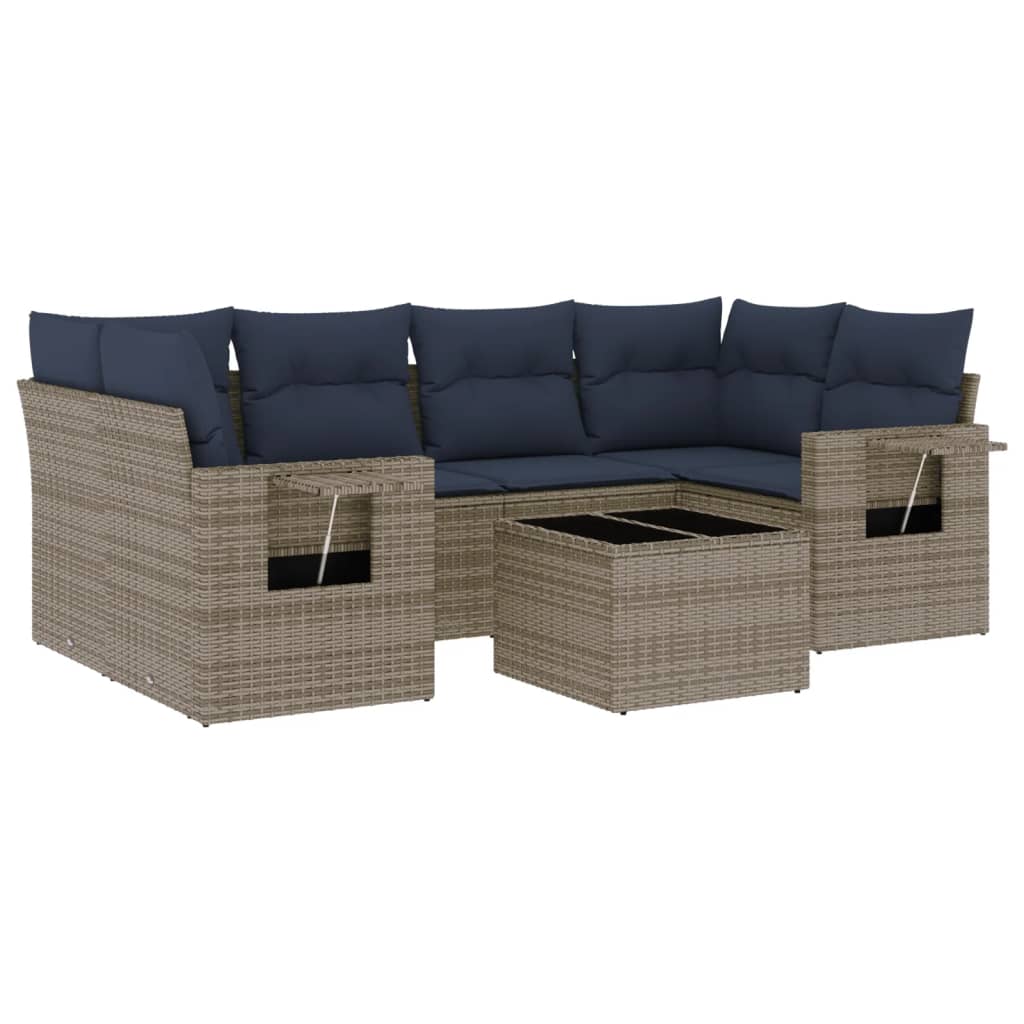 Ensemble de canapé de jardin 7 pcs avec coussins gris résine tressée