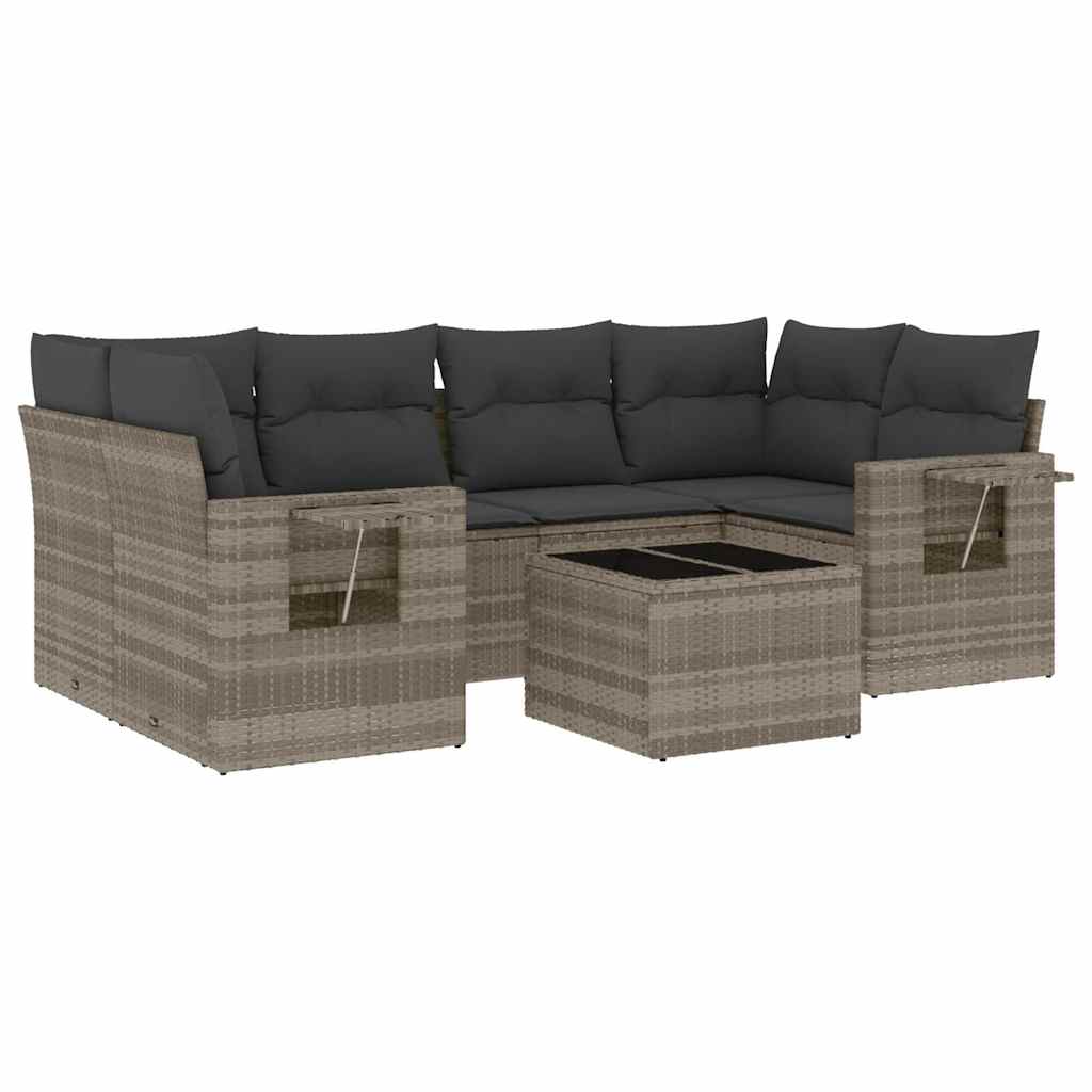 Salon de jardin avec coussins 7 pcs gris clair résine tressée