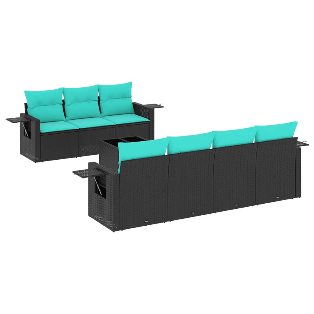 Ensemble de canapé de jardin 8 pcs avec coussins noir résine tressée
