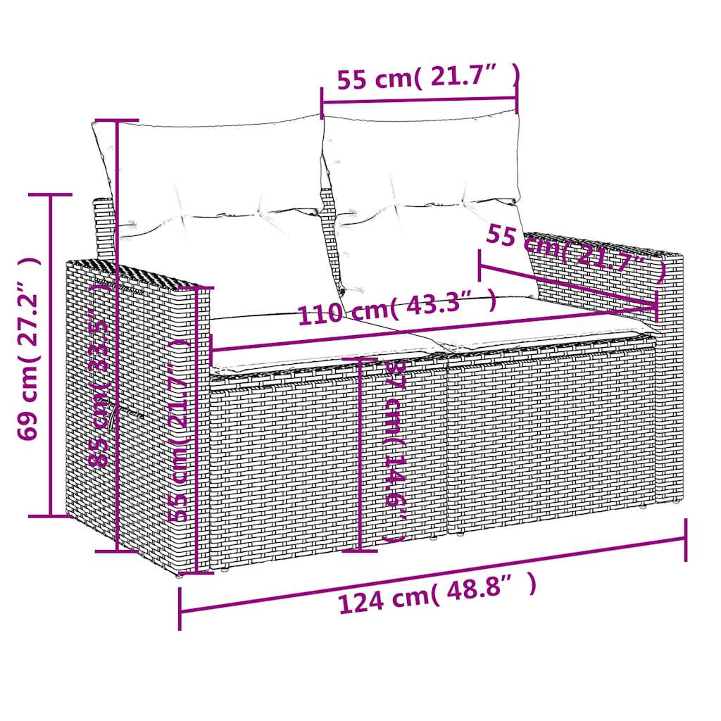 Ensemble de canapé de jardin 8 pcs avec coussins gris résine tressée