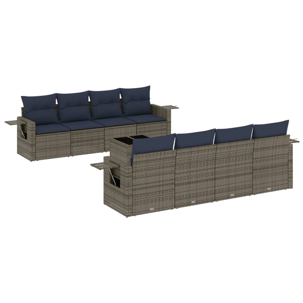 Ensemble de canapé de jardin 9 pcs avec coussins gris résine tressée