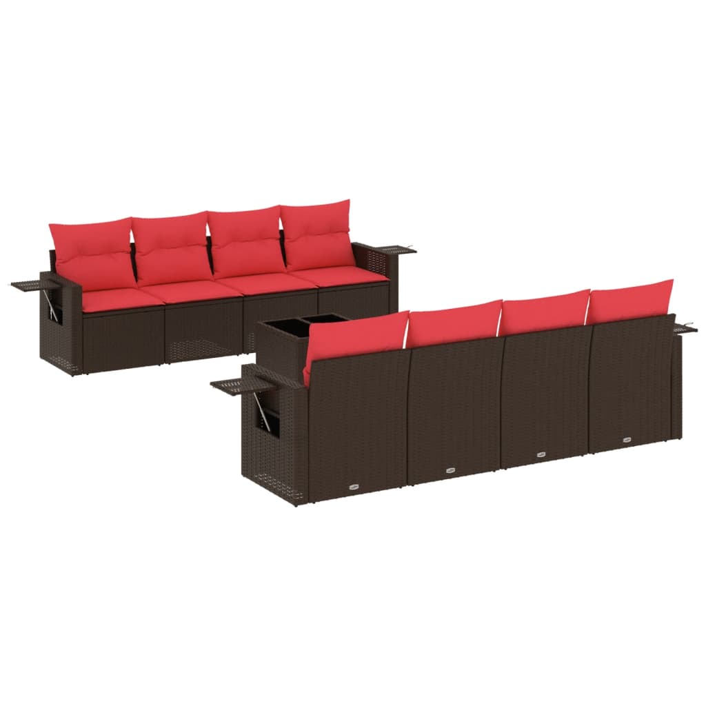 Ensemble de canapé de jardin 9 pcs avec coussins marron résine tressée