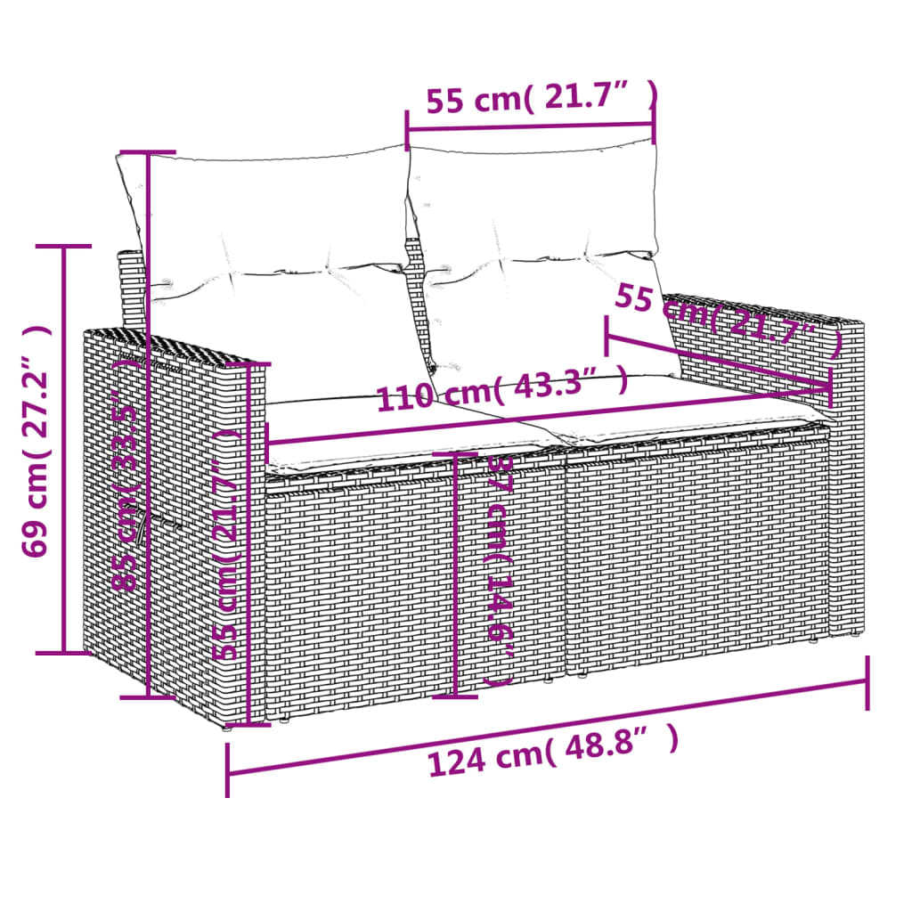 Ensemble de canapé de jardin 5 pcs avec coussins gris résine tressée